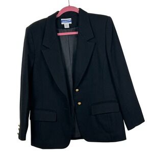 Vintage Pendleton Petite Black Wool Blazer Gold Buttons Womens Size 10 Old Money